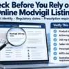 Buy Modvigil 200mg Online verification checklist showing product identity, 200 mg strength, seller information, prescription claims, ARTG claims, and Australian regulatory requirements.